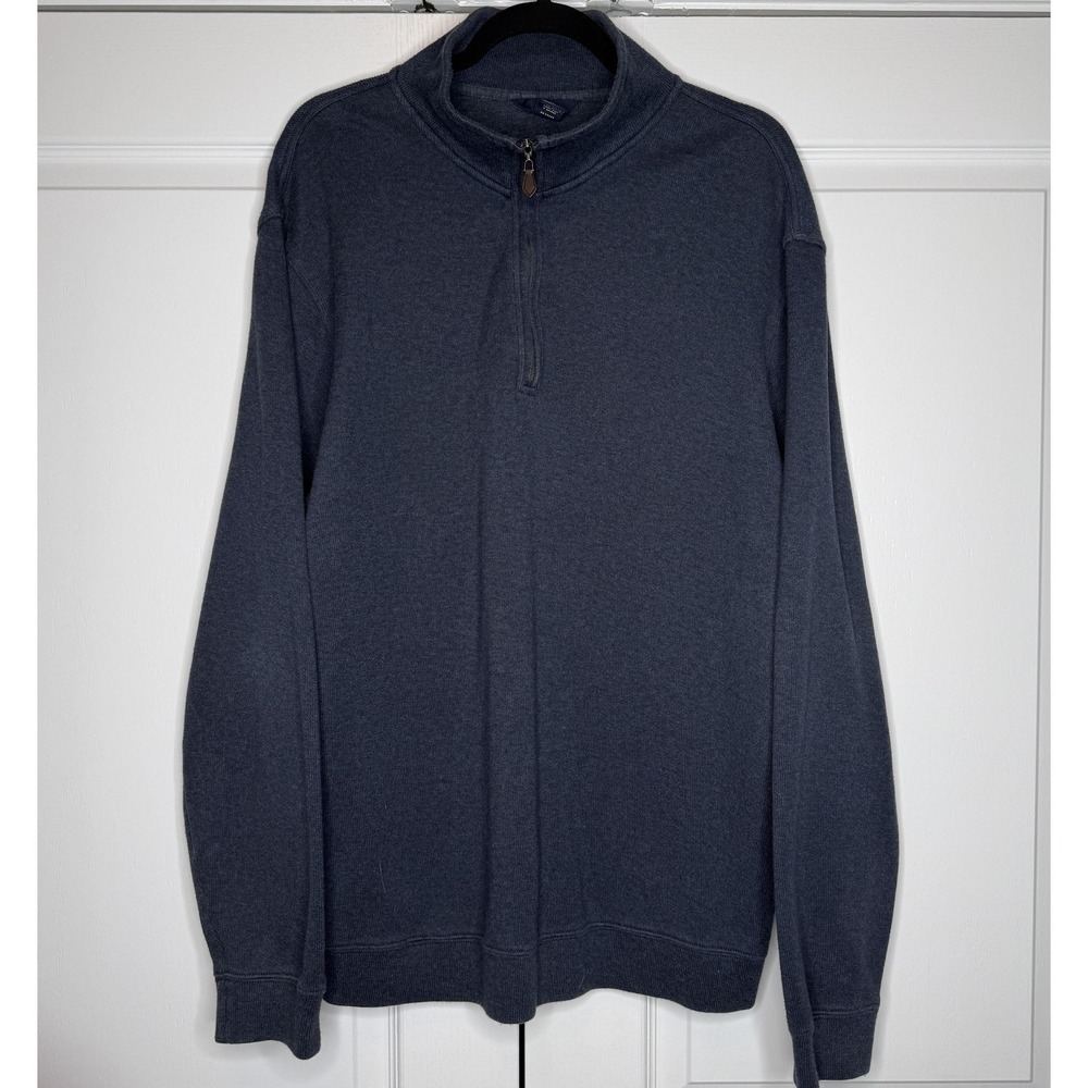 Brooks Brothers Sweater Mens XL Blue Mock Neck 1/4 Zip Cotton Knit Pullover